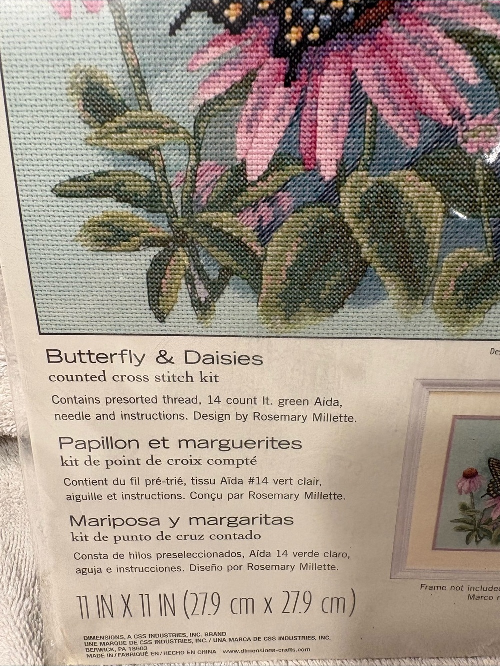 Butterfly & Daisies Counted Cross Stitch Kit - Pink & Green Floral